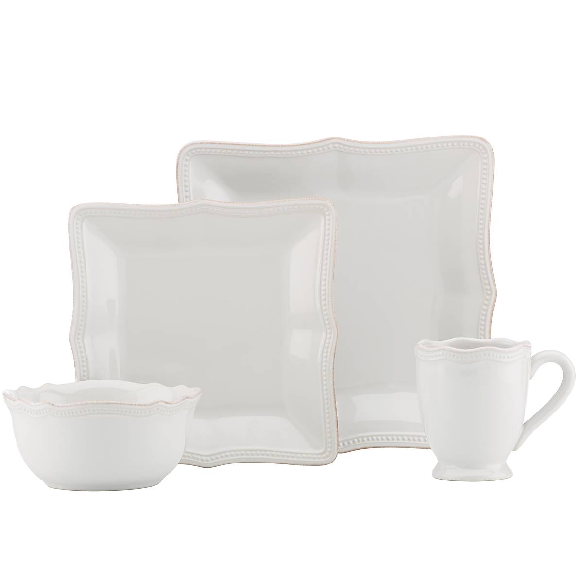 French Perle Bead White 4-Piece Place Setting