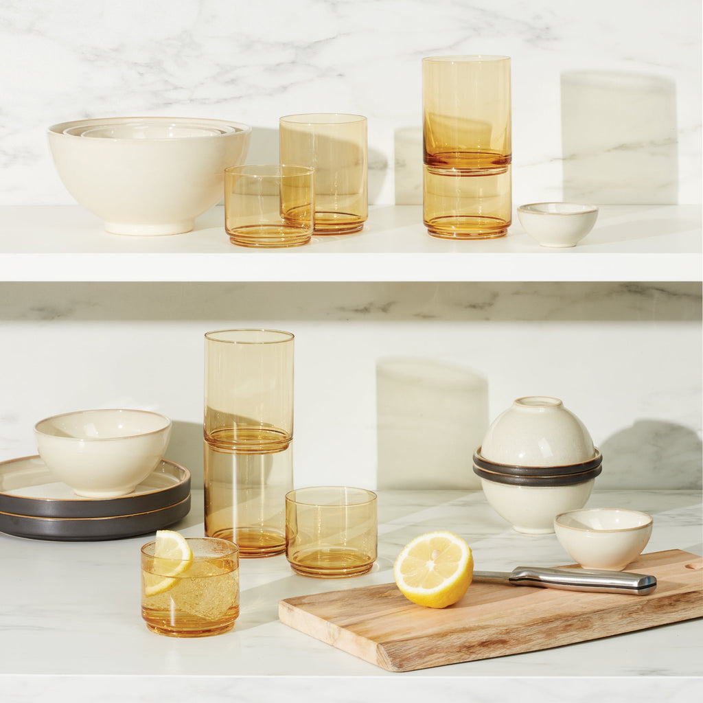 Tuscany Classics Stackable Amber Short Glasses - Set Of 4