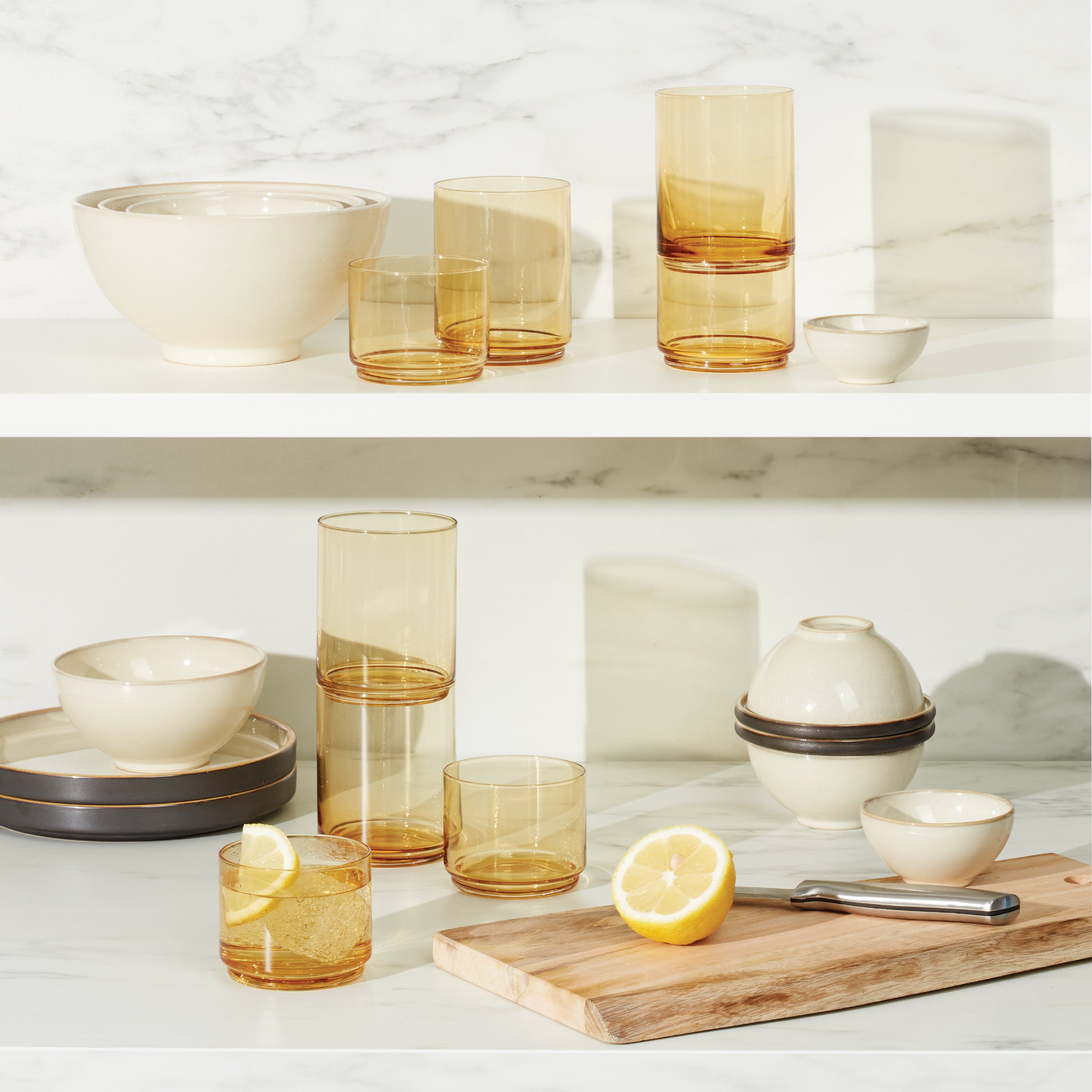 Tuscany Classics Stackable Amber Short Glasses - Set Of 4