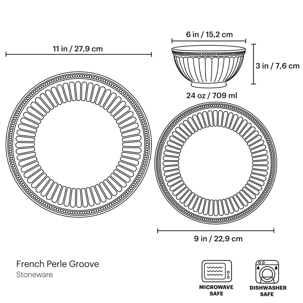 French Perle Groove 12-Piece Place Setting